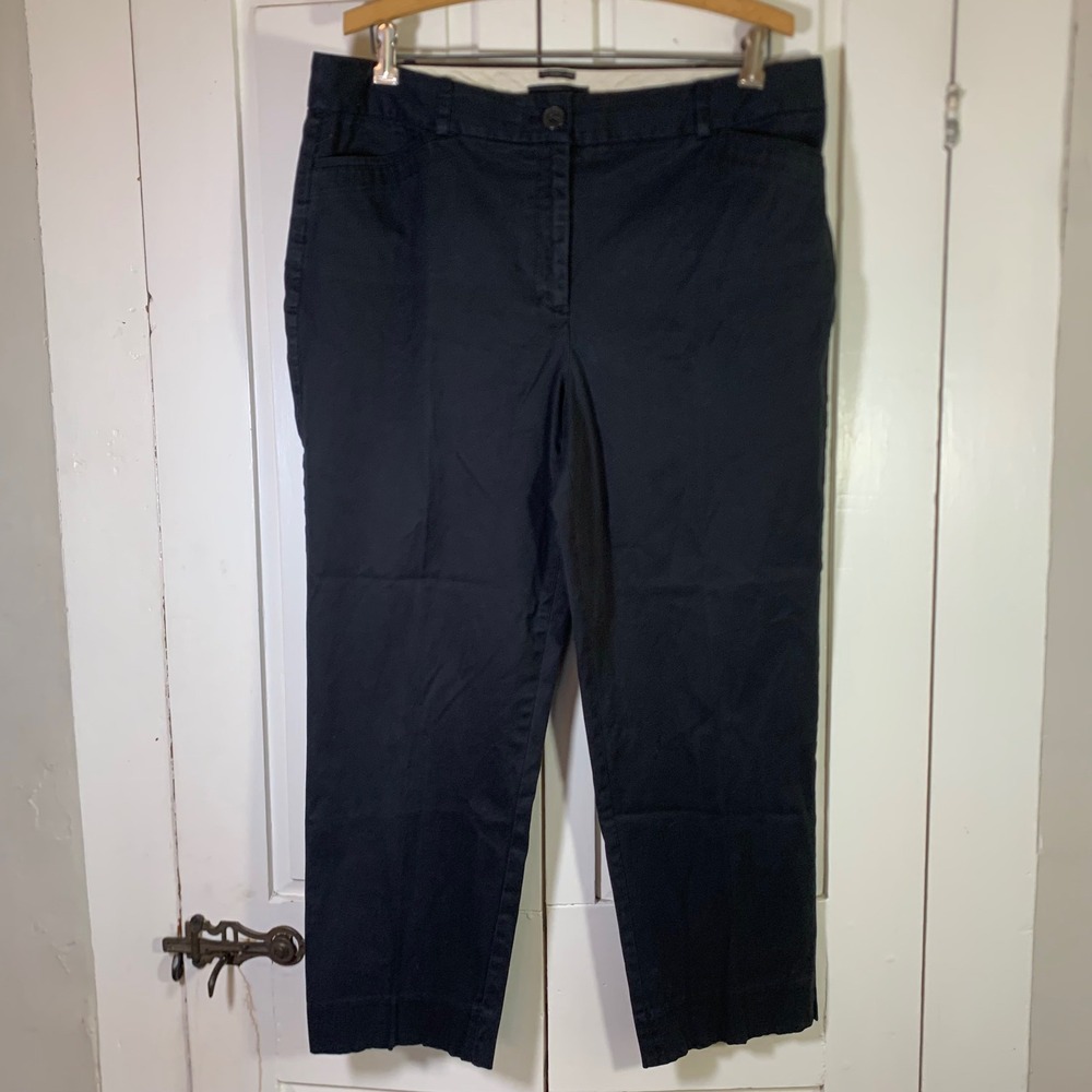 Talbots The Perfect Crop Pants Black Cotton Stretch Trousers Womens 14 Mid Rise